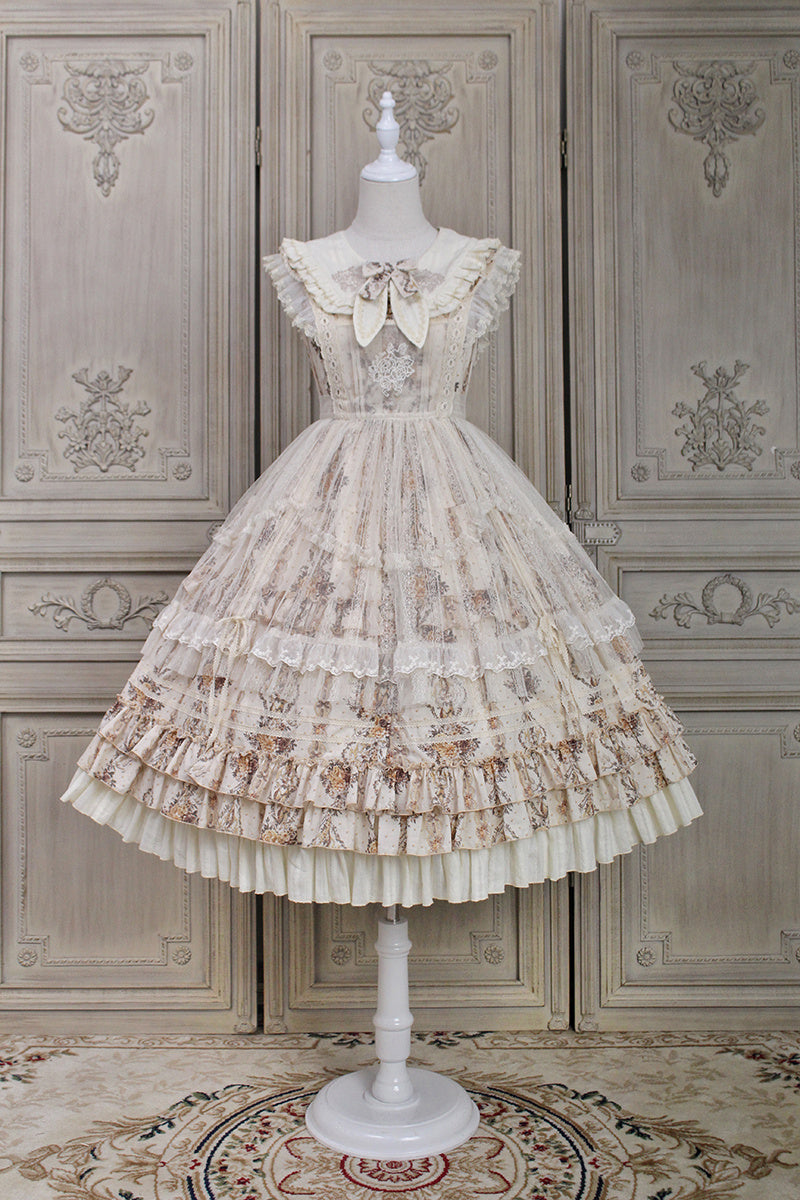 Robe tablier en voile de maille brodée de fleurs