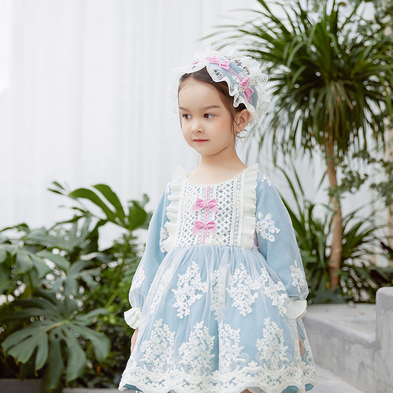 Robe à manches longues, robe de princesse en dentelle et crochet pour fille, robe brodée de Style espagnol pour enfants