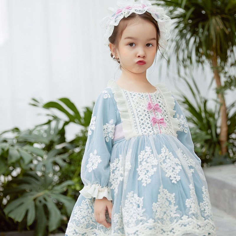 Robe à manches longues, robe de princesse en dentelle et crochet pour fille, robe brodée de Style espagnol pour enfants