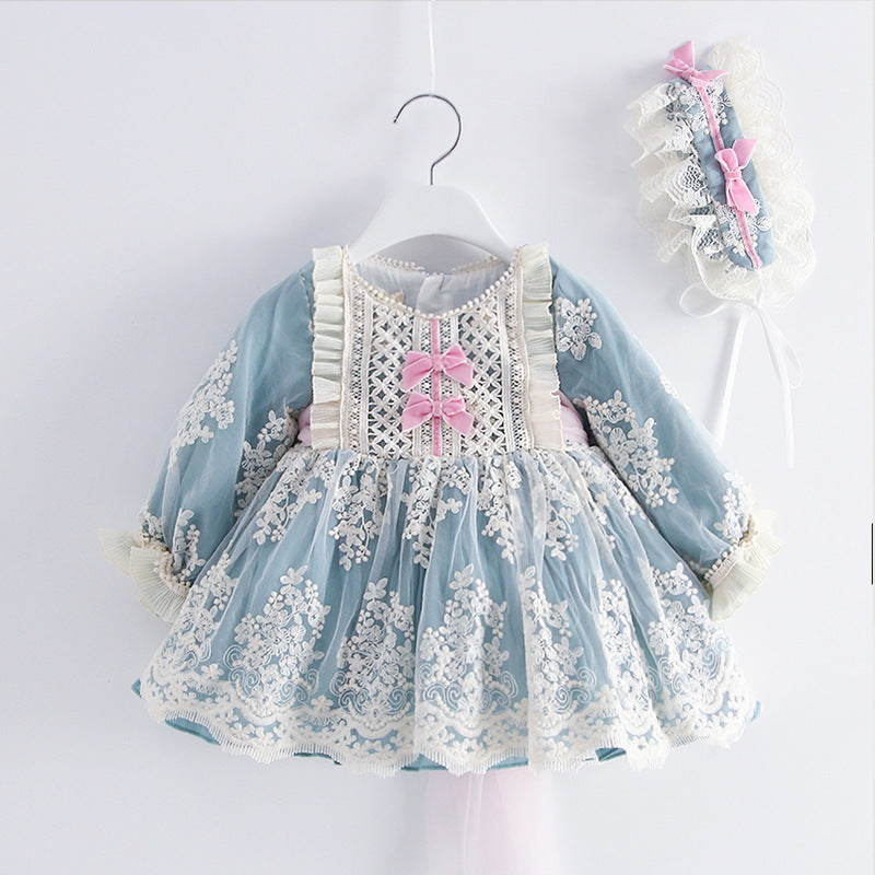 Robe à manches longues, robe de princesse en dentelle et crochet pour fille, robe brodée de Style espagnol pour enfants