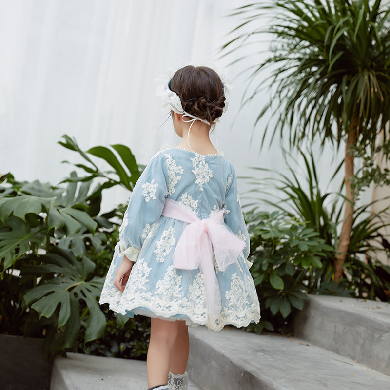 Robe à manches longues, robe de princesse en dentelle et crochet pour fille, robe brodée de Style espagnol pour enfants