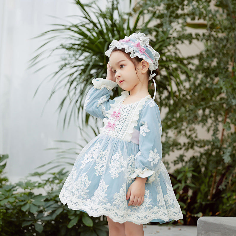 Robe à manches longues, robe de princesse en dentelle et crochet pour fille, robe brodée de Style espagnol pour enfants