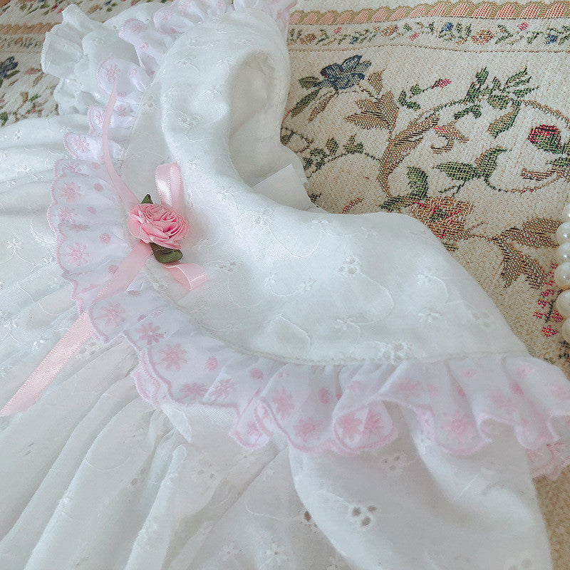 Baby Girl Spring Summer White Vintage Smoking Embroidery