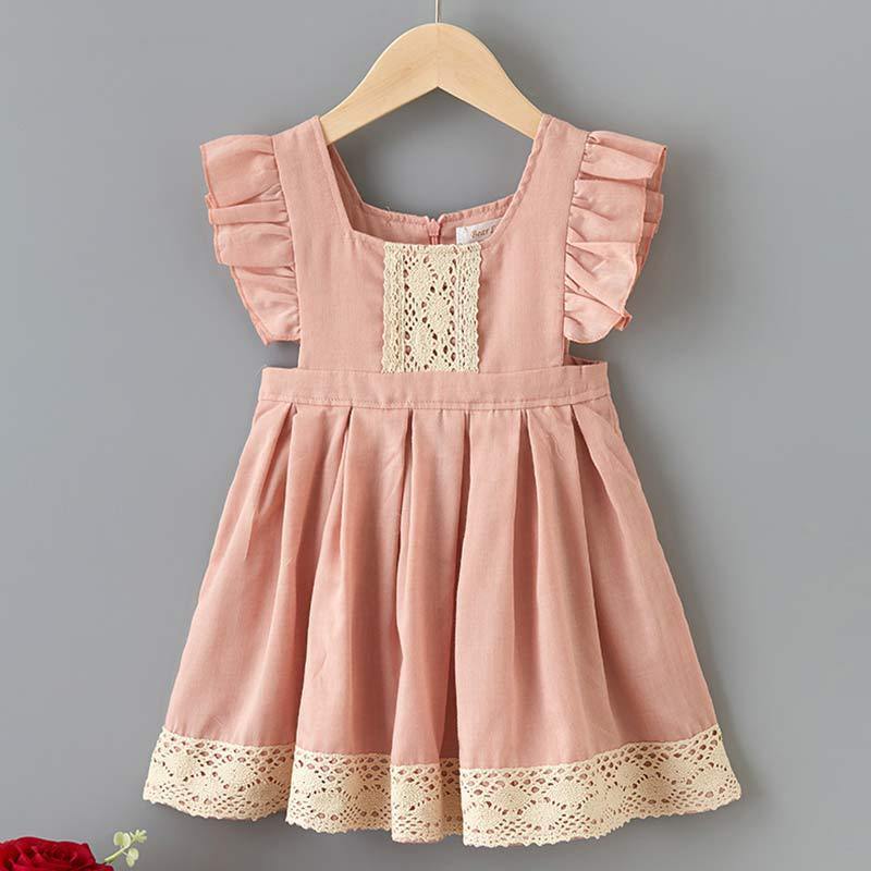 Fille bébé mignon racine de Lotus rose robe enfants princesse couture dentelle manches volantes jupe courte