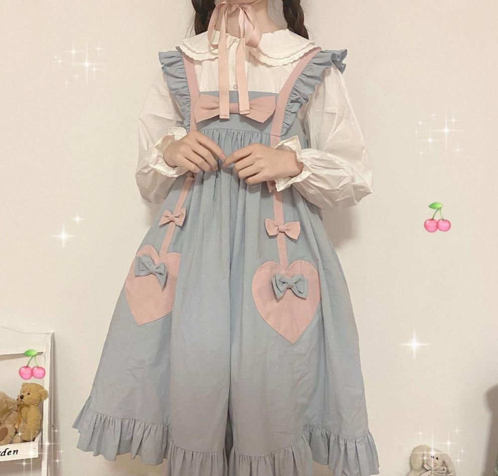 Cute in Spring Loose Ruffled Heart Bow Vest Dress