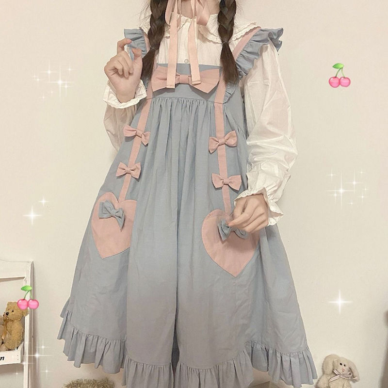 Cute in Spring Loose Ruffled Heart Bow Vest Dress