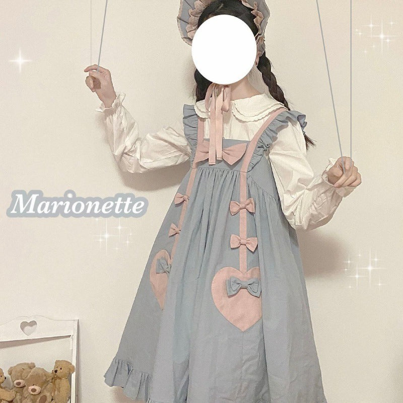 Robe gilet ample à volants et nœud en forme de cœur, mignonne au printemps