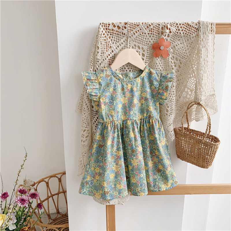 Girls Dress Summer New Korean Version Of The Doll Skirt Cute Airy Windy Sleeves Broken Flower Skirt