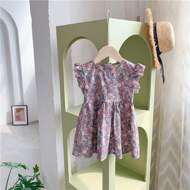 Girls Dress Summer New Korean Version Of The Doll Skirt Cute Airy Windy Sleeves Broken Flower Skirt