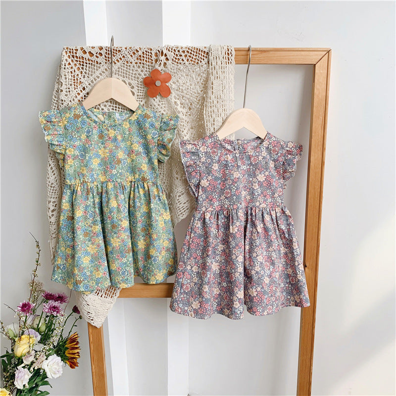 Girls Dress Summer New Korean Version Of The Doll Skirt Cute Airy Windy Sleeves Broken Flower Skirt