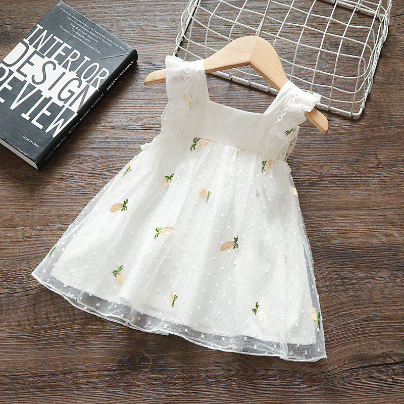 Lindo vestido de princesa falda de malla falda sin mangas de chica coreana