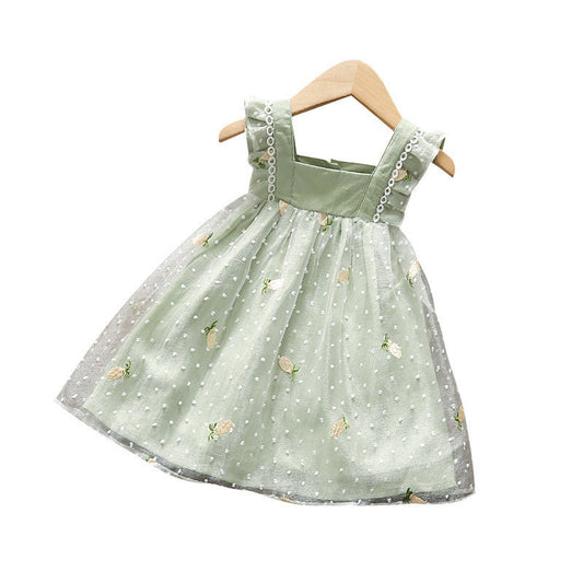 Cute Princess Dress Mesh Skirt Korean Girl Sleeveless Skirt