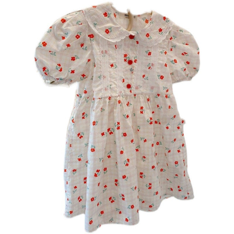 Robe occidentale à col de poupée imprimé pour filles et dames, tenue de sœur, douce et mignonne