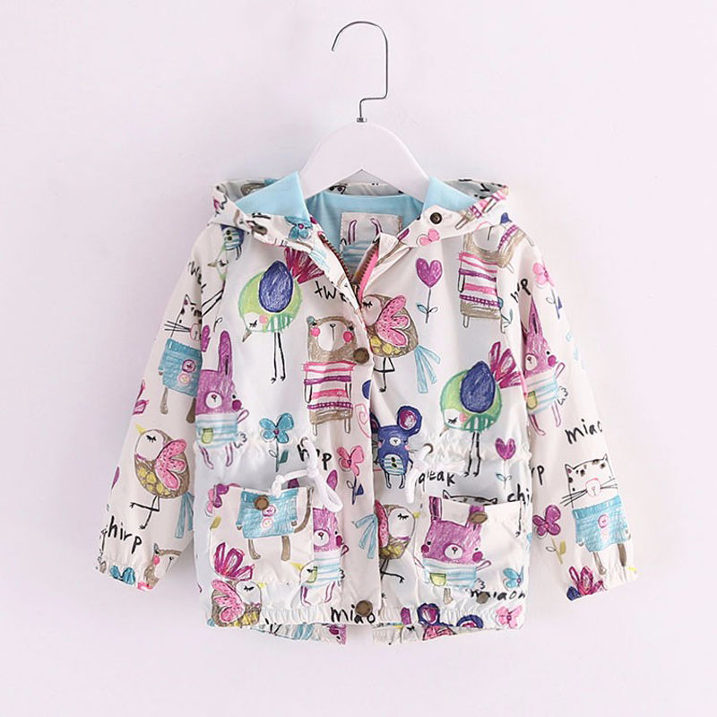 Children's Print Cartoon Hooded Windbreaker Jacket