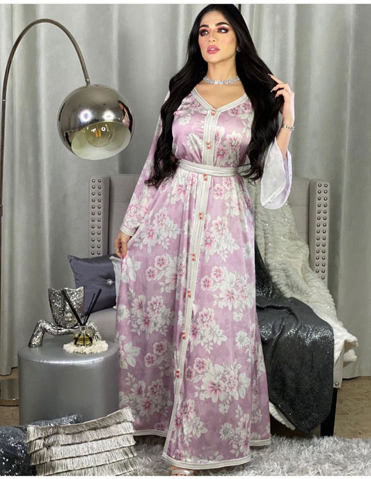 Robe longue en dentelle florale à imprimé Dubaï