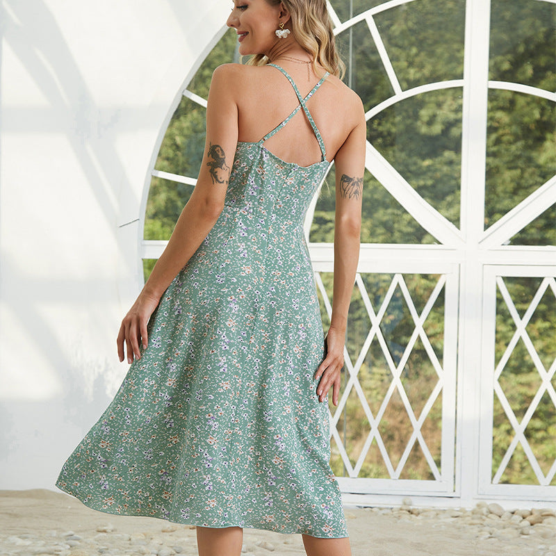 Summer Floral Slim-fit Suspender Dress