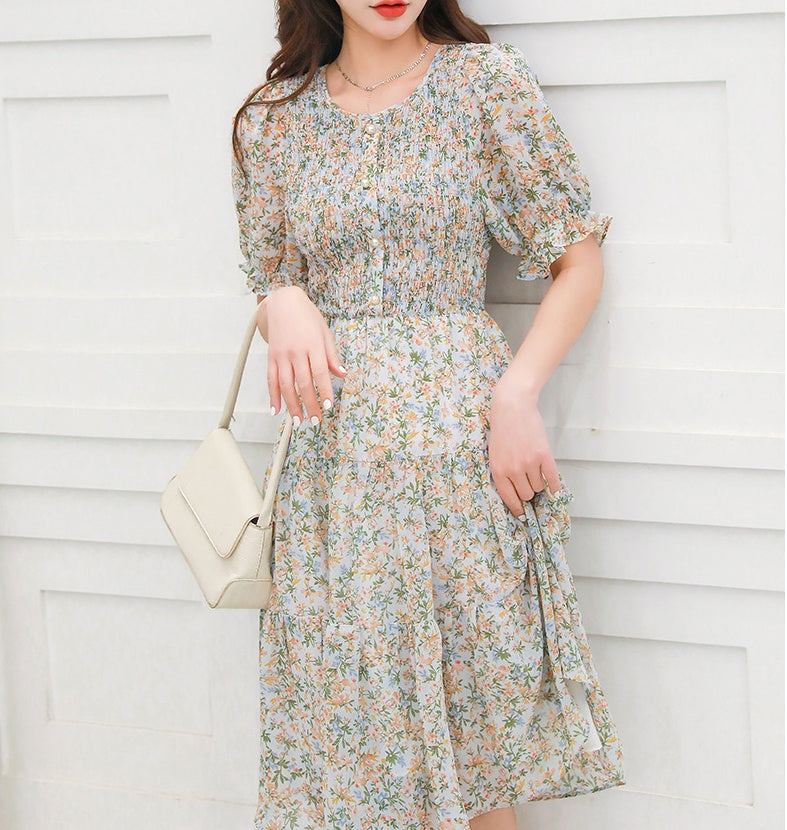 Chiffon Puff Sleeve Floral Dress