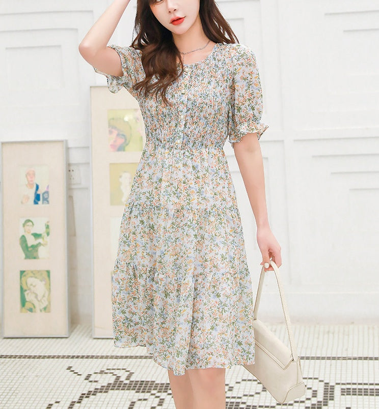 Chiffon Puff Sleeve Floral Dress