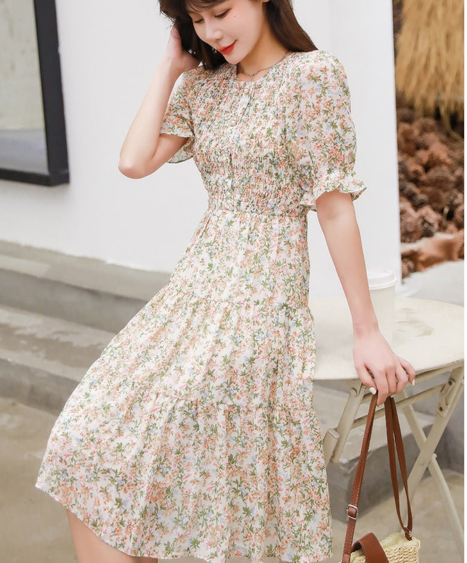 Chiffon Puff Sleeve Floral Dress