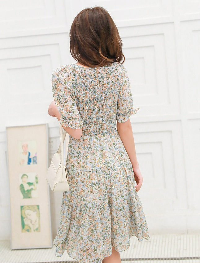 Chiffon Puff Sleeve Floral Dress