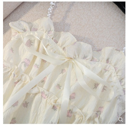 Sling Studded Elastic High Waist Printing Pleated Puff