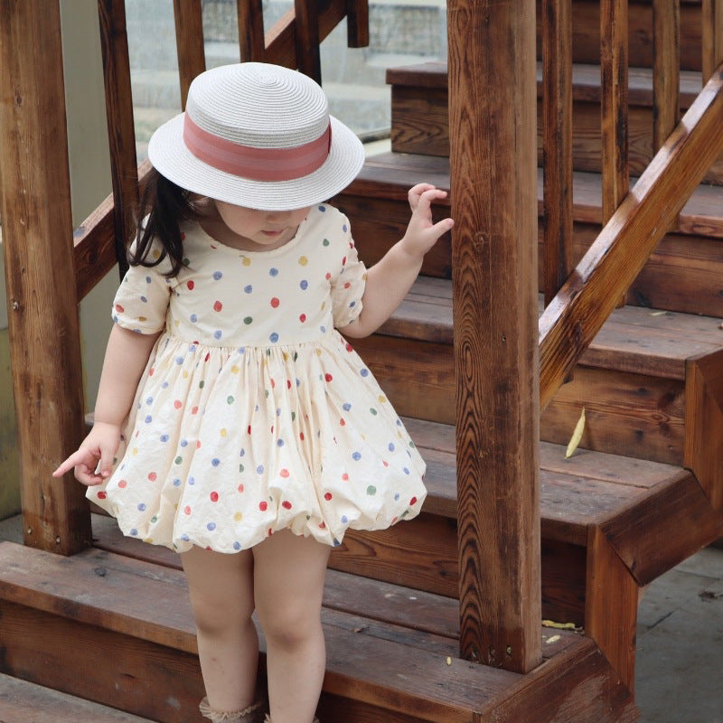 Children's Color Polka Dot Top And Shorts Suit