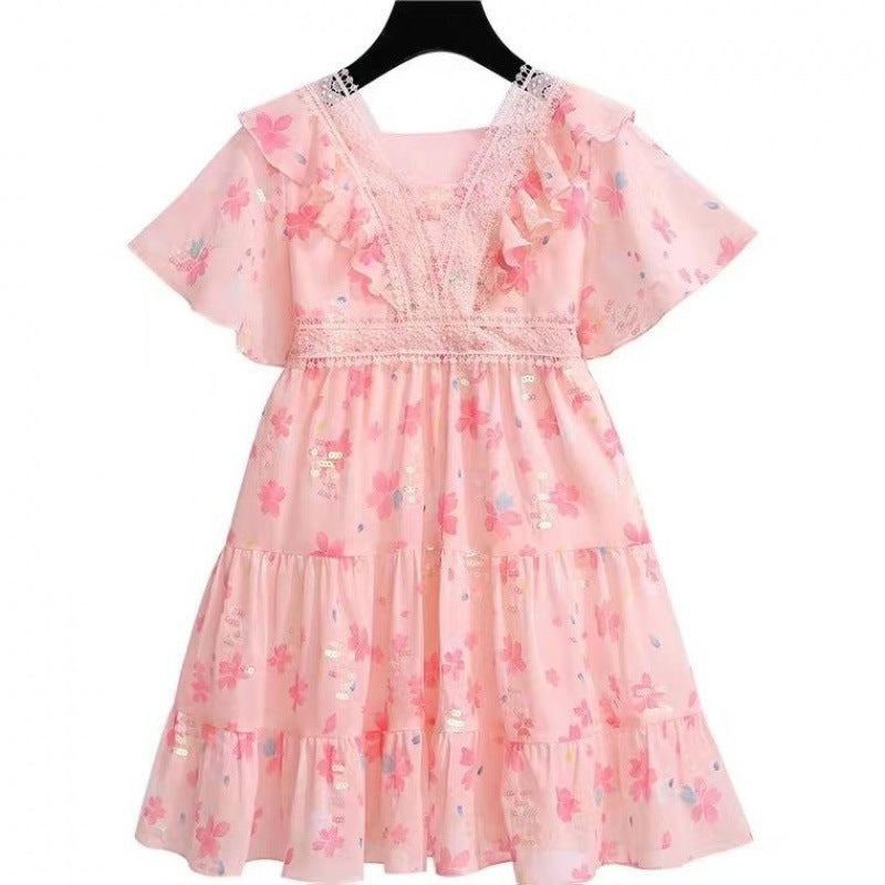 Floral Chiffon Princess Dress Thin