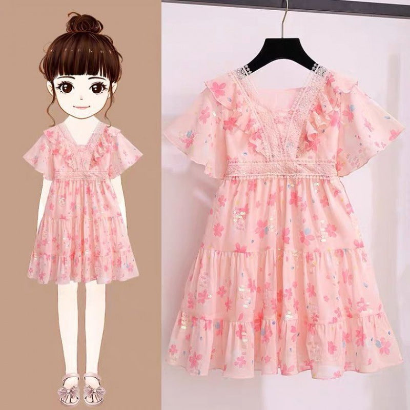 Floral Chiffon Princess Dress Thin