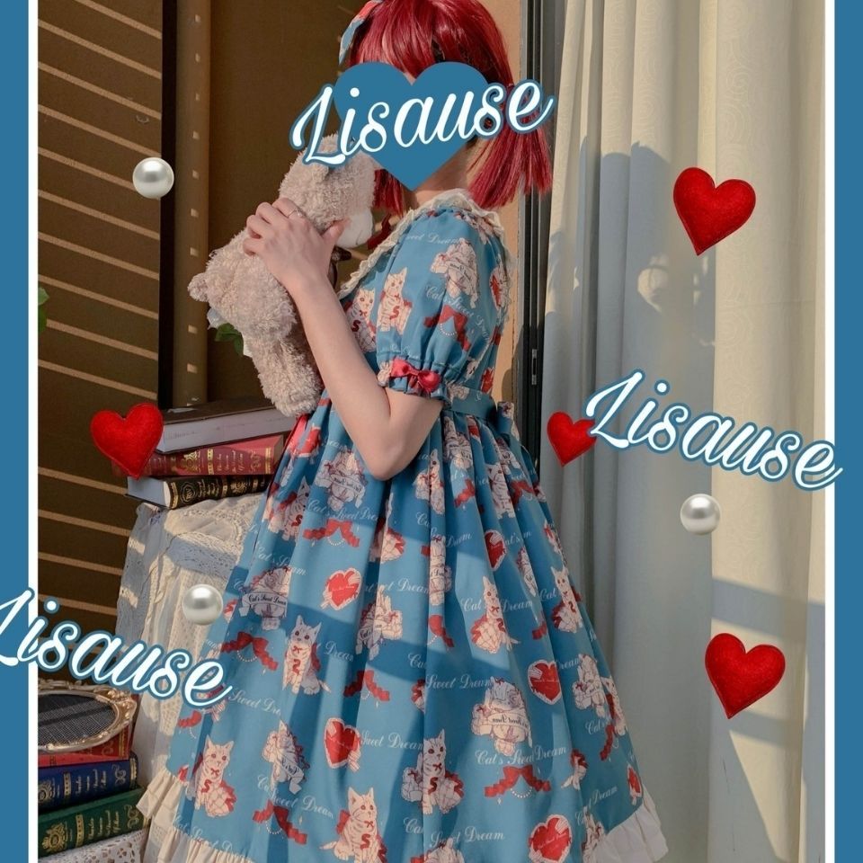 Lindo vestido japonés lolita niña vestido lolita de manga corta