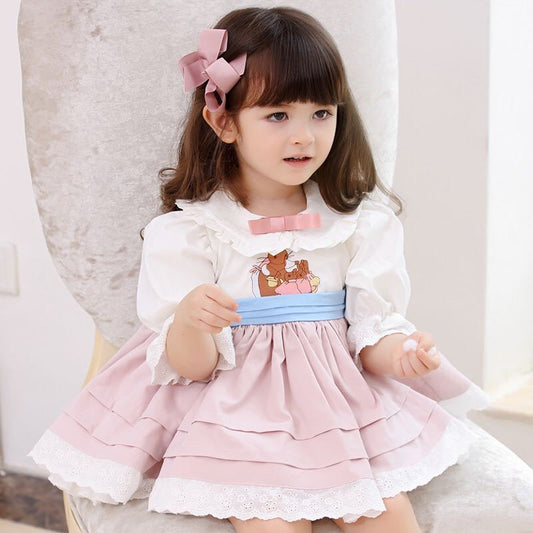 Robe de princesse espagnole pour filles, tenue de printemps et d'automne à manches longues pour enfants, jupe de fête d'anniversaire pour bébé