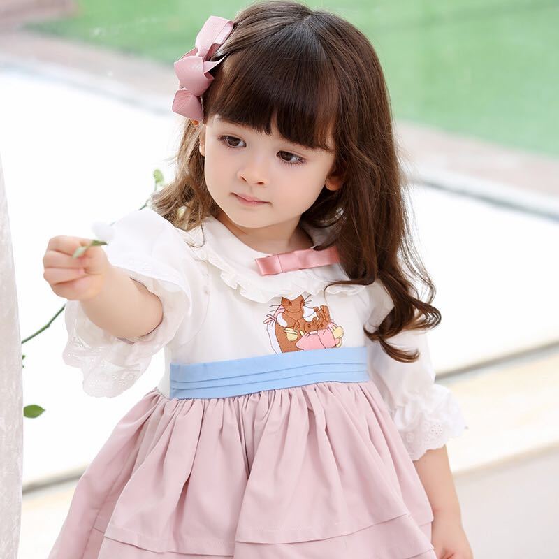 Robe de princesse espagnole pour filles, tenue de printemps et d'automne à manches longues pour enfants, jupe de fête d'anniversaire pour bébé