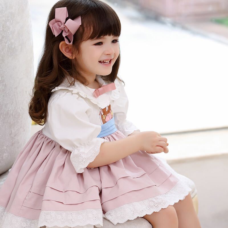 Robe de princesse espagnole pour filles, tenue de printemps et d'automne à manches longues pour enfants, jupe de fête d'anniversaire pour bébé