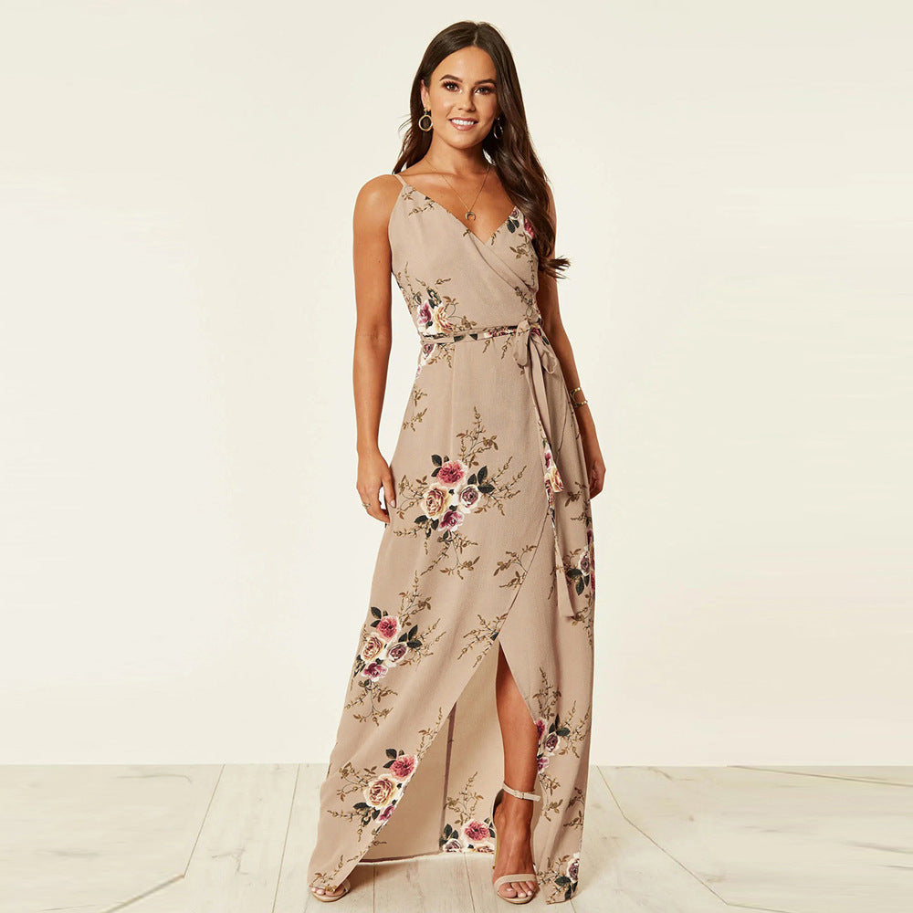 Robe sexy à bretelles florales et col en V