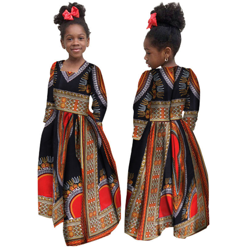 African Girl's Dress Cotton Long-sleeved Daxiji Dress