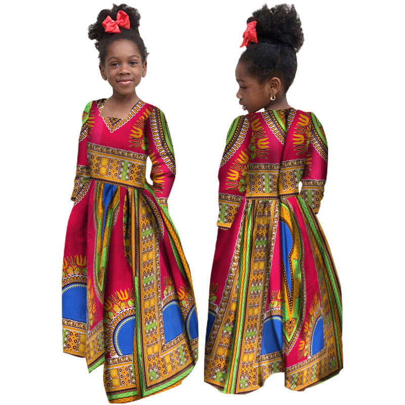 African Girl's Dress Cotton Long-sleeved Daxiji Dress