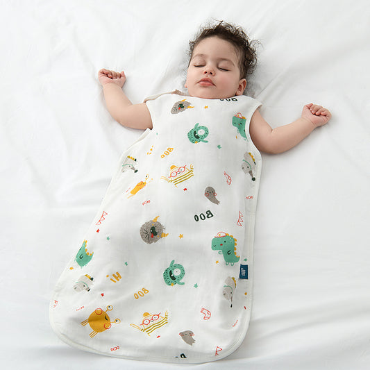 Saco de dormir para bebé y antipatadas de gasa de algodón y bambú para niños, fino, de manga corta, de verano