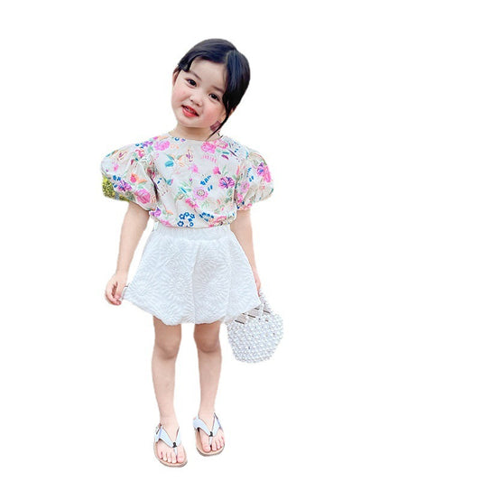 Verano nueva ropa coreana para niños niñas traje de camisa floral