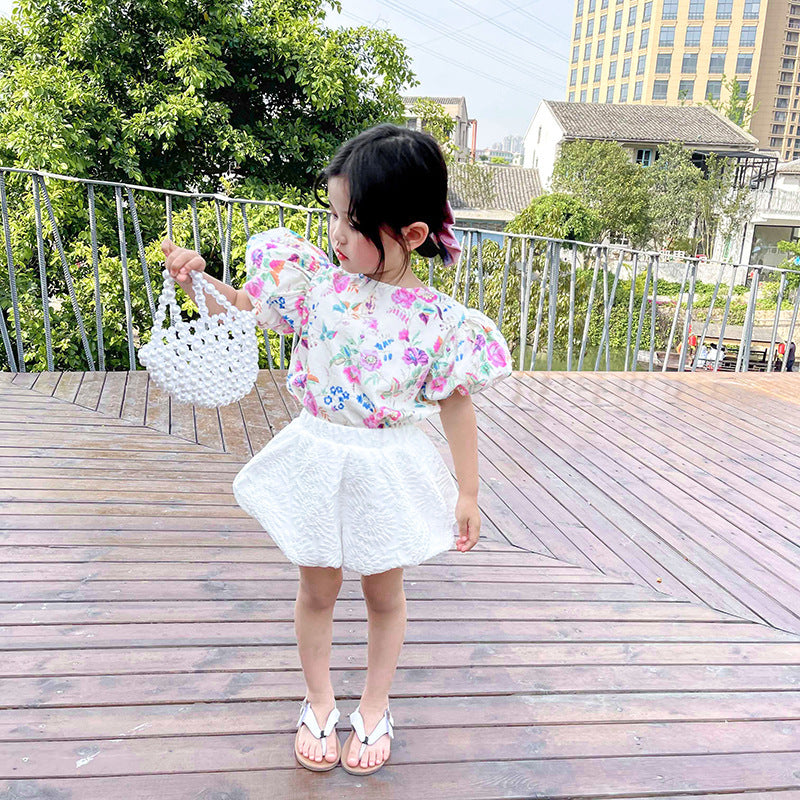 Vêtements d'été coréens pour enfants, chemise à fleurs pour filles, costume