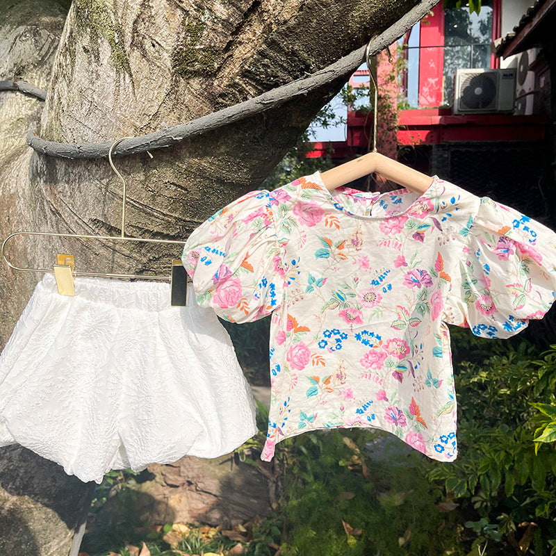 Vêtements d'été coréens pour enfants, chemise à fleurs pour filles, costume