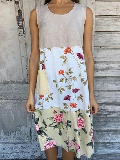 Robe sans manches en lin avec poche et imprimé floral