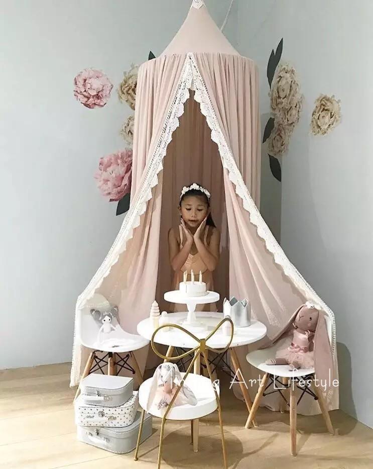 Chiffonx Lace Princess Bed Canopy Mosquito Net Hanging Curtain Baby Indoor Outdoor Play Reading Tent Kids Bedroom Decoration