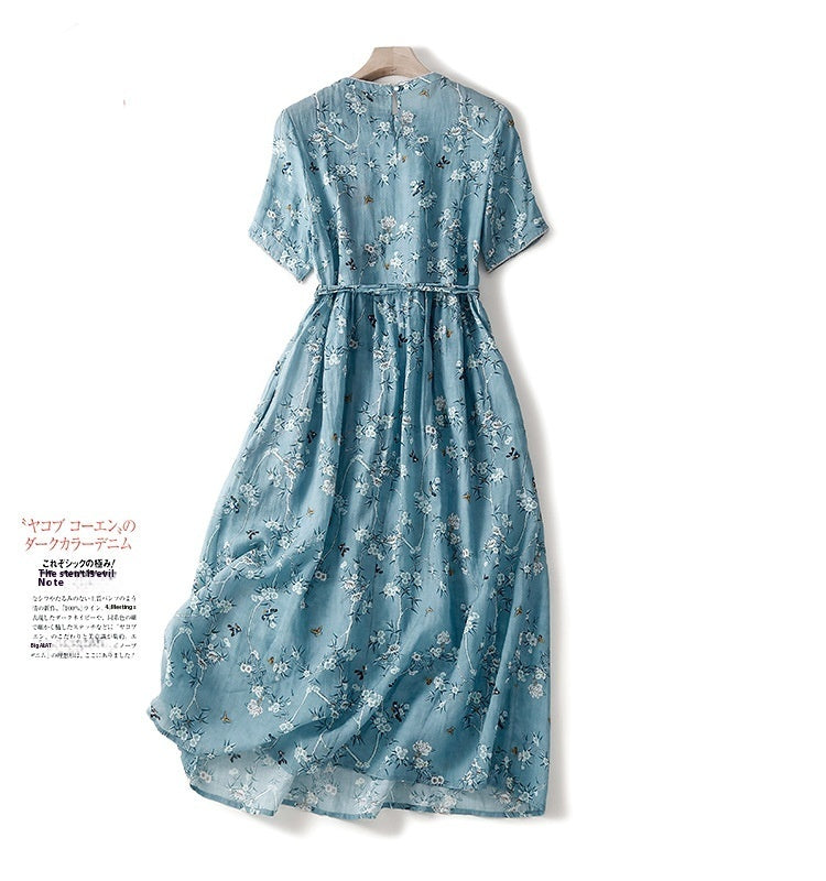 Robe florale d'été fine en coton et lin vintage