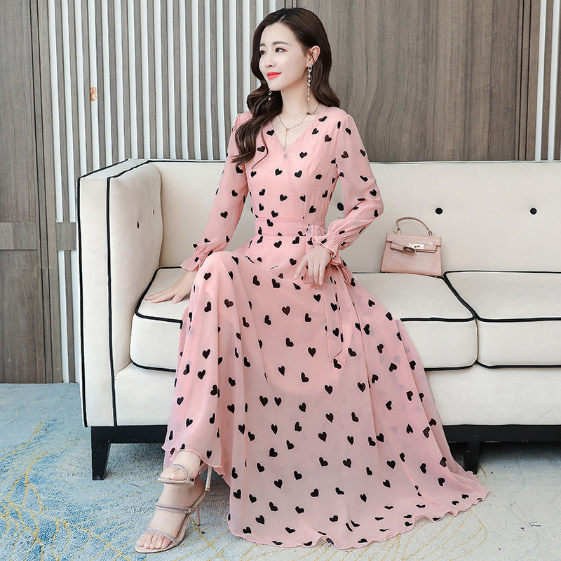 Long sleeve chiffon floral dress