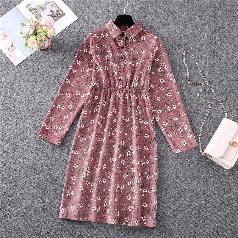 Corduroy Floral Long Sleeve Dress