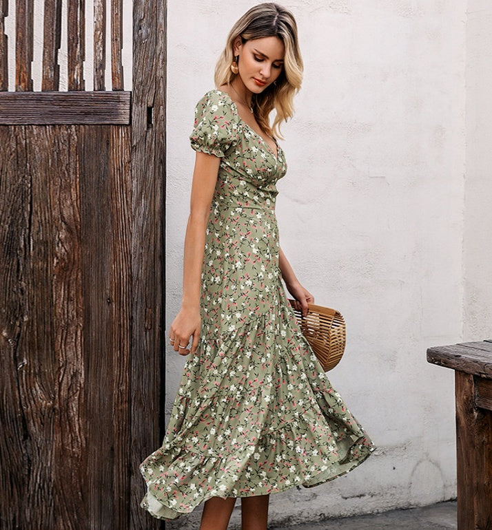 Bohemian floral puff sleeve dress