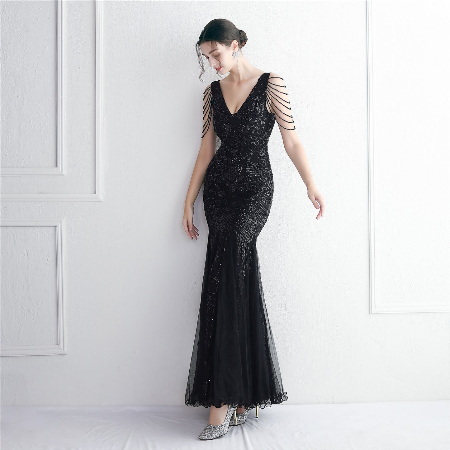 Long Sequined Evening Dress