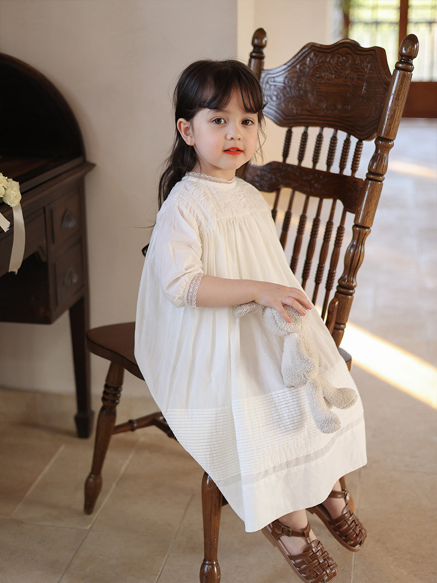 Petite robe blanche en dentelle de printemps et d'été pour filles, tempérament rétro