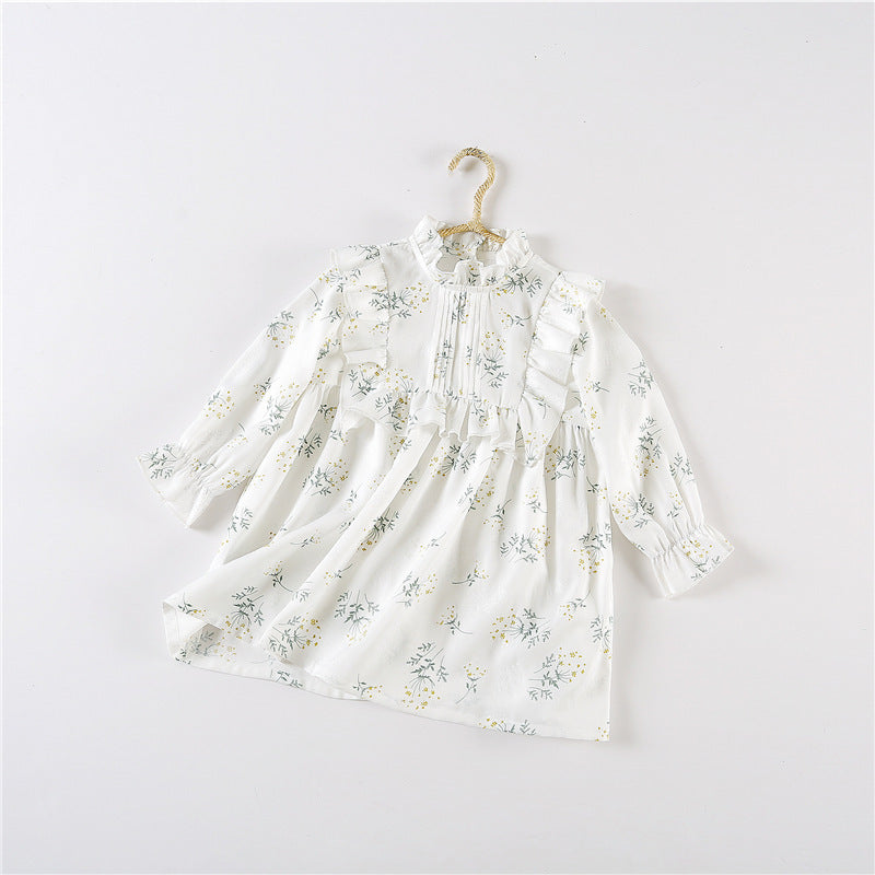 Robe à volants et manches bouffantes pour bébé fille, douce robe florale à col carré