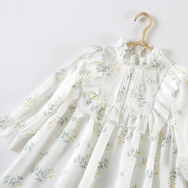 Robe à volants et manches bouffantes pour bébé fille, douce robe florale à col carré