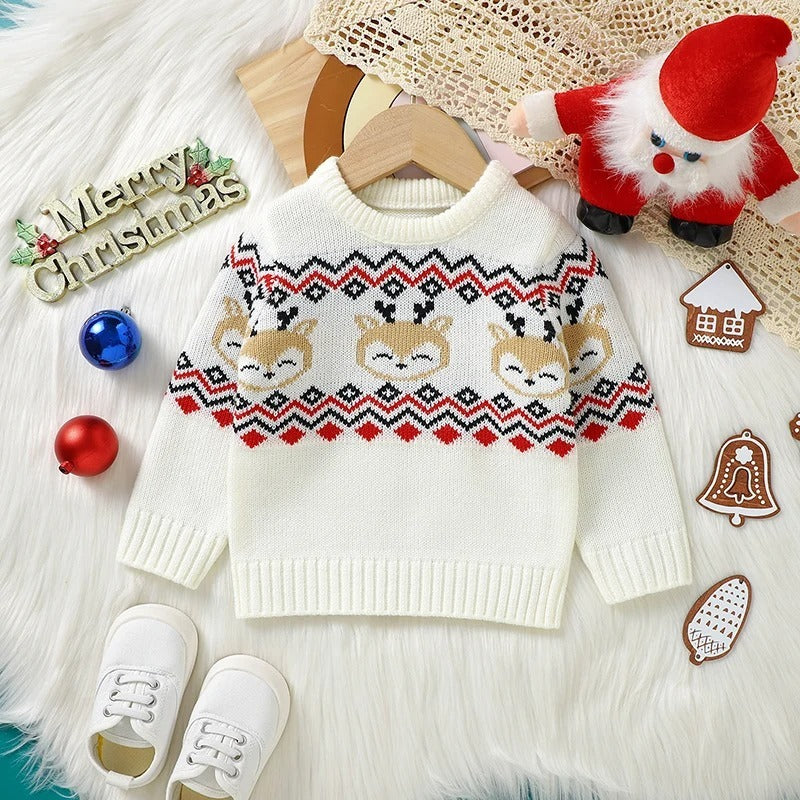 Boys And Girls Knitted Cartoon Christmas Elk Sweater